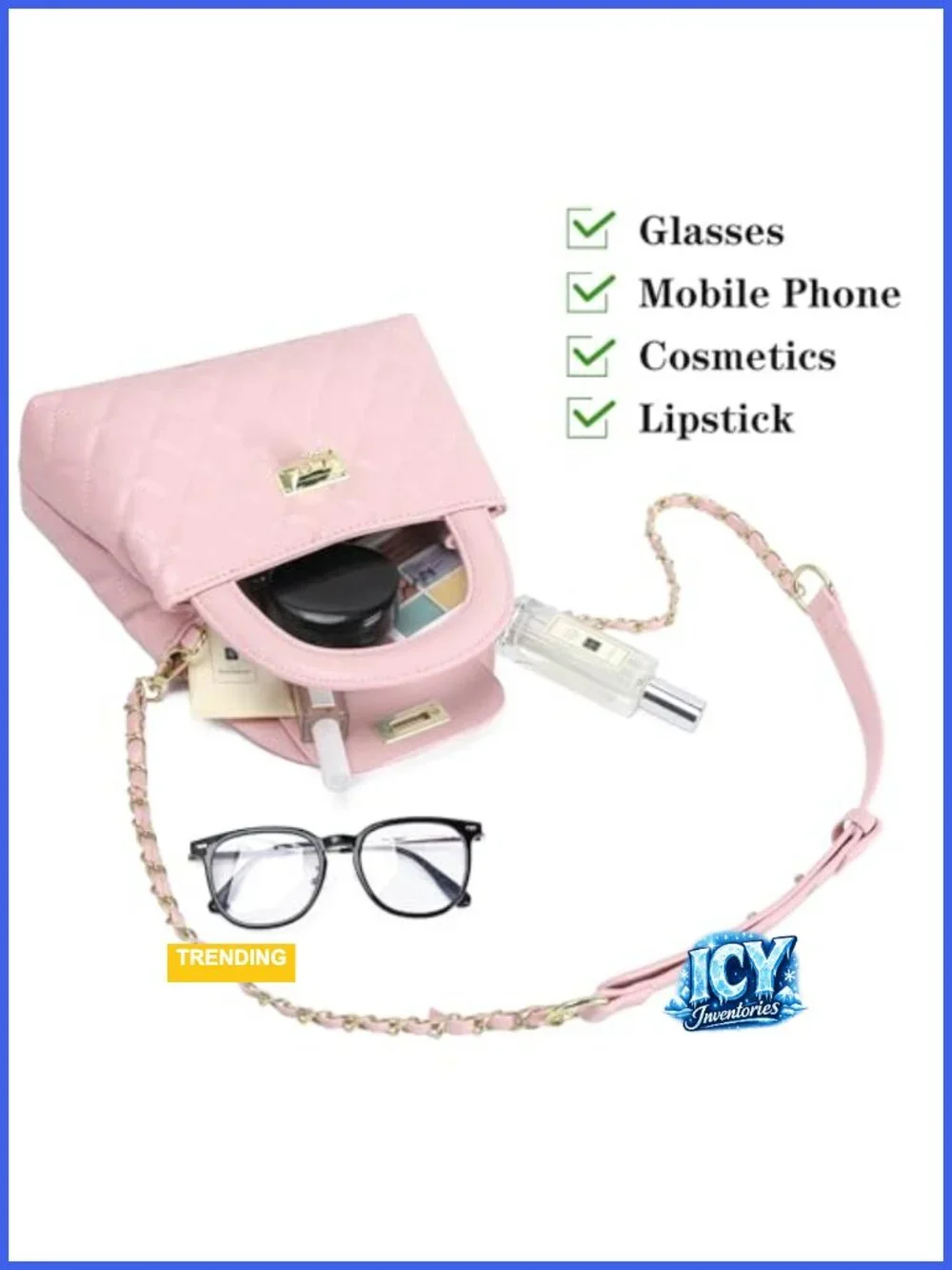 Small Quilted Crossbody Purse for Women Faux Leather Top Handle Bag with Chain